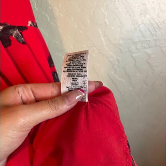 Free People Red Floral Smocked Mini Dress with Tie Back Size Small - Picture 6 of 11